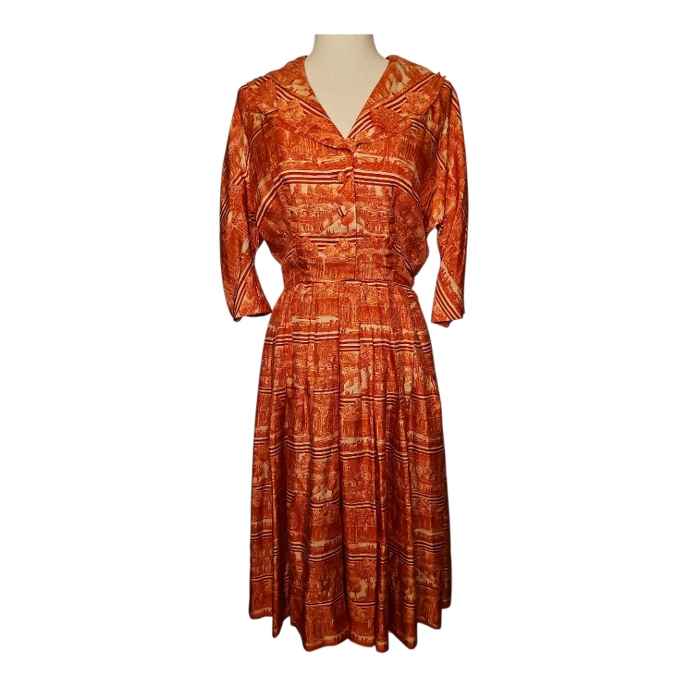 Vintage Alexander's of California Toile Print Fit & Flare Dress